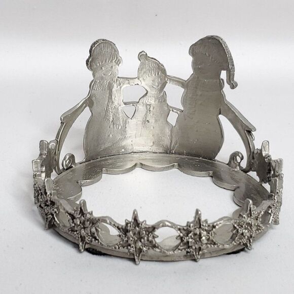 Vtg Snowman Pewter Jar Candle Holder 4" Winter Christmas - Picture 3 of 5